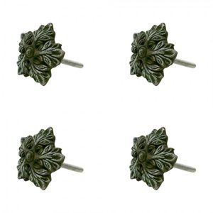 Sada 4ks keramická zelená úchytka s patinou ve tvaru květiny Veerle – 5x5x3 cm