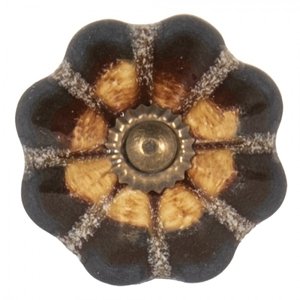 Černo-hnědá keramická úchytka květina s mramorováním – 4 cm