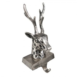 Stříbrný antik kovový háček na punčochu Srnec – 12x7x28 cm
