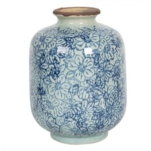 Keramická váza ve vintage stylu s modrými kvítky Bleues – 10x15 cm