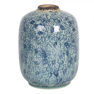 Vintage keramická váza s modrými kvítky ok – 12x16 cm