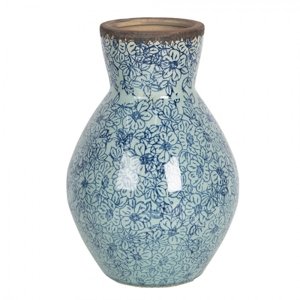 Vysoká keramická váza s kvítky ve vintage stylu Bleues – 16x24 cm