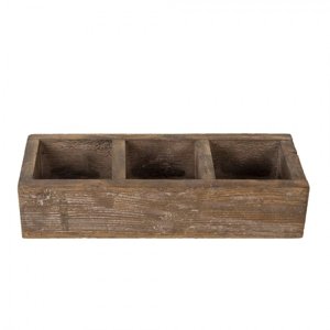 Hnědý antik dřevěný dekorativní box se 3mi přihrádkami Justen – 33x12x7 cm