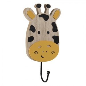 Nástěnný kovový háček s dřevěnou hlavou žirafy – 11x4x21 cm