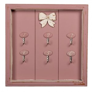 Růžový dřevěný věšák na klíčeb Betsy – 30x4x30 cm