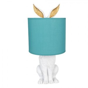 Bílá stolní lampa králík s tyrkysovým stínidlem Konijn