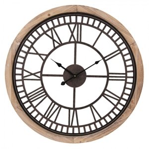 Nástěnné hodiny s kovovým ciferníkem a dřevěným rámem – 60x4 cm