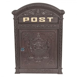 Hnědá poštovní schránka s ornamenty – 32x10x45 cm