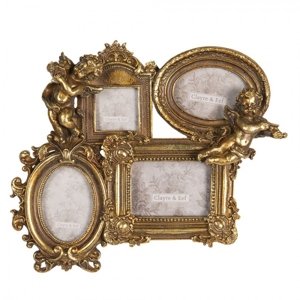Set 4 zlatých spojených antik fotorámečků s andílky – 5x5 / 6x9 (2) / 7x9 cm
