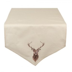 Béžový běhoun na stůl s jelenem Cosy Lodge – 50x160 cm