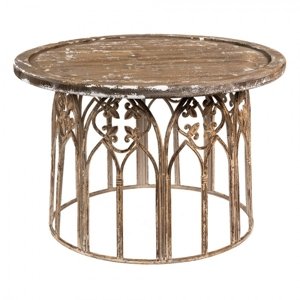 Vintage odkládací kovový stolek s dřevěnou deskou – 80x53 cm