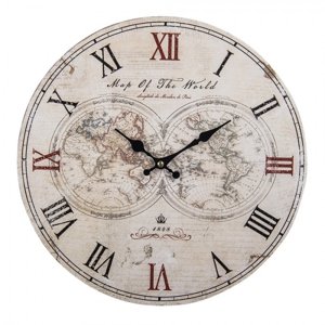 Béžové nástěnné hodiny Map of World – 34x4 cm