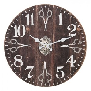 Hnědé nástěnné hodiny s nůžkami – 34x4 cm