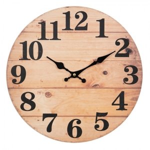Hnědé nástěnné hodiny s motivem dřevěných prken – 34x4 cm