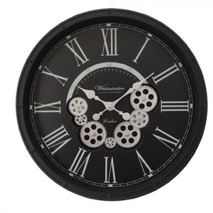 Černé nástěnné hodiny s ozubenými kolečky London – 51x8 cm