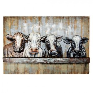 Kovový obraz na stěnu Krávy – 120x7x80 cm