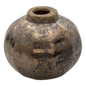 Hnědá keramická váza s bronzovou patinou Lubbert – 10x8 cm