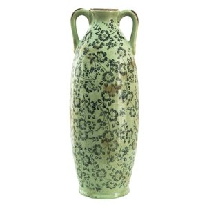 Zelená dekorační váza s modrými květy Marleen – 15x39 cm