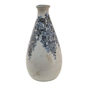 Béžová keramická váza s modrými květy Marvela – 13x26 cm