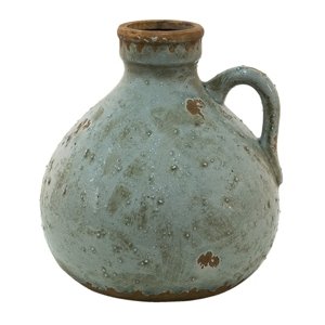 Šedá antik keramická dekorativní váza s ouškem – 15x15x16 cm