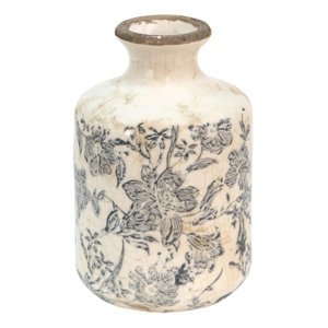 Keramická dekorační váza se šedými květy Mell French S – 11x17 cm