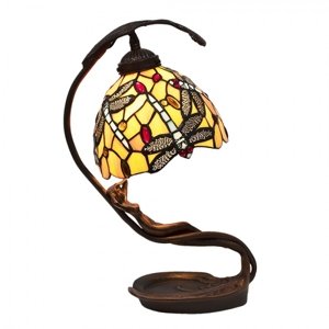 Žlutá stolní lampa Tiffany Jess s vážkou- 28*20*40 cm E14/max 1*25W – 28x20x40 cm