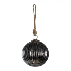 Černo stříbrná vánoční koule s žebrováním a patinou – 11x11 cm