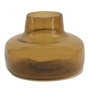 Hnědá skleněná váza s úzkým hrdlem – 15x10 cm