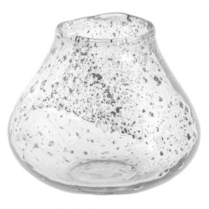 Transparentní nepravidelný skleněný svícen s bublinkami – 13x12 cm