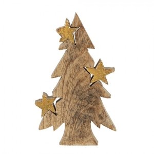 Dřevěná dekorace Vánoční strom s hvězdami – 10x3x16 cm