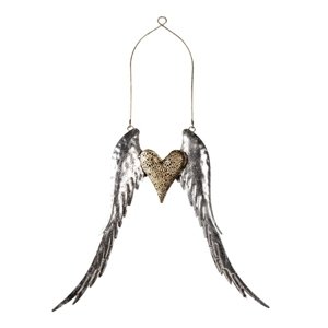 Závěsná dekorace zlatých křídel se srdcem – 47x3x62 cm