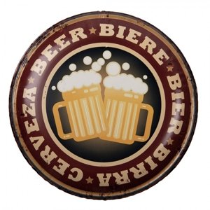 Nástěnná kulatá kovová cedule pivo Beer – 35x2 cm