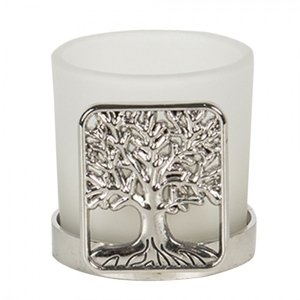 Svícen na čajovou svíčku se stříbrnou dekorací stromu – 5x4x5 cm