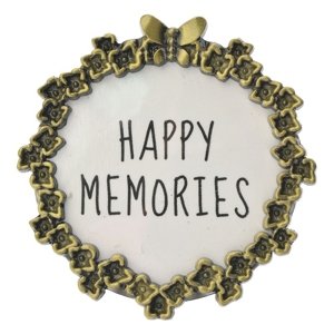 Zlato černý kulatý fotorámeček s květinami Happy Memories – 4x4 cm