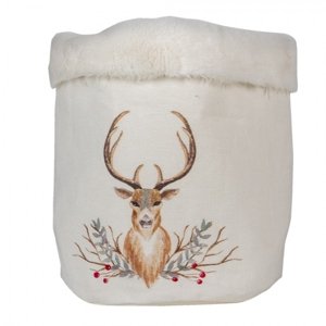 Látkový vánoční košík s jelenem – 17x18 cm