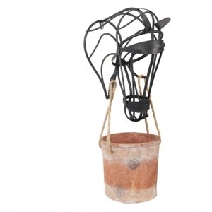 Závěsný květináč s kovovou hlavou koně – 37x20x72 cm