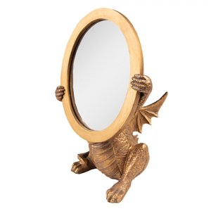 Zlaté antik stolní zrcadlo Drak – 16x13x25 cm