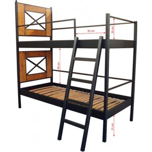 IRON - ART Patrová postel Iron-Art Chamonix dub Rozměr: 90x200 cm, barva kovu: 3 červená